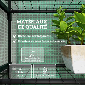 Estufa de jardim com 5 prateleiras, 0,69 x 0,49 x 1,93 m, em aço com lona removível em PE verde