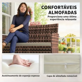 Sofá de Exterior em Rattan de 2 Lugares Sofá de Jardim com Almofada Lavável Estrutura de Aço para Varanda Caqui