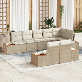 vidaXL Conjunto de Sofá de Jardim de 8 Peças com Almofadas Bege de Rattan Sintético de Acácia