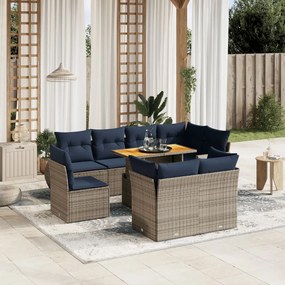 vidaXL 9 pcs conjunto sofás p/ jardim c/ almofadões vime PE cinzento