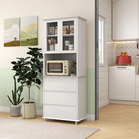Aparador de cozinha com armário de arrumação, 2 portas, 3 gavetas e compartimento central; dimensões: 68 x 38 x 172 cm; MDF branco