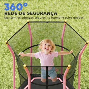 Trampolim para Crianças Cama Elástica Infantil com Rede de Segurança para Interiores e Exteriores Ø163,5x190 cm Rosa