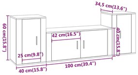 3 pcs conjunto móveis de TV madeira processada branco brilhante