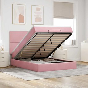 vidaXL Estrutura de cama otomana com colchões 140x200 cm veludo rosa
