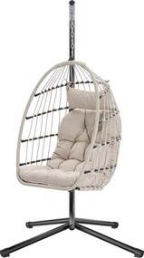 Cadeira de baloiço com estrutura, cadeira de vime dobrável e ajustável em altura, baloiço suspenso para jardim ou varanda