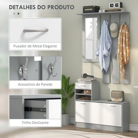 Conjunto de Entrada Dhyana Cinza/Branco - Sapateira, Espelho e Cabide