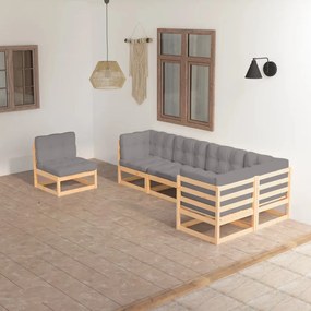 vidaXL 6 pcs conjunto lounge de jardim com almofadões pinho maciço