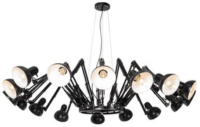 Candeeiro de suspensão industrial preto 16 luzes reguláveis - Hobby Spinne Industrial