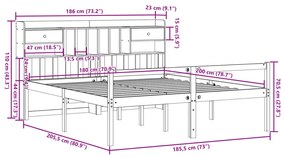 Cama com estante sem colchão 180x200 cm pinho maciço branco