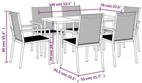 7 pcs conjunto de jantar para jardim textilene e aço preto