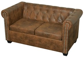Conjunto de sofás de 2 + 3 lugares, Chesterfield, castanho
