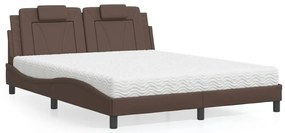 Cama com colchão 160x200 cm couro artificial castanho