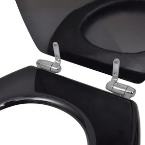 Assentos de sanita com tampas de fecho suave 2 pcs MDF preto