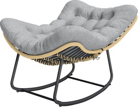 Cadeira de baloiço de jardim para interior e exterior, cadeira de baloiço em resina trançada com almofada macia, cinzenta