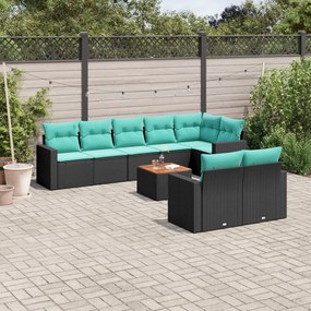 vidaXL 9 pcs conjunto de sofás p/ jardim c/ almofadões vime PE preto