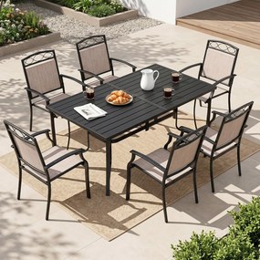Conjunto de 2 Cadeiras de Jardim, 60,5 x 73 x 92,5 cm, Tecido Textilene Resistente ao Exterior, Castanho+Preto