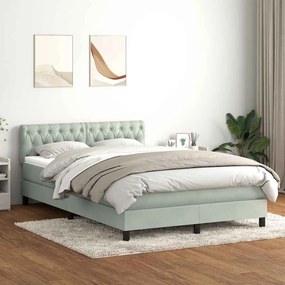 vidaXL Cama com molas/colchão 140x220 cm veludo cinzento-claro