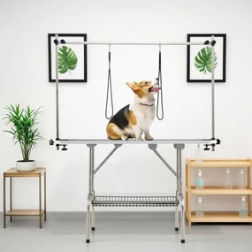 Mesa dobrável para cuidados com cães 125 x 61 x 162 cm, mesa ajustável em altura para cuidados com animais de estimação, mesa de corte preta.