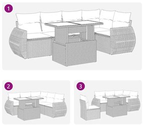 6 pcs conjunto de sofás p/ jardim com almofadões vime PE bege