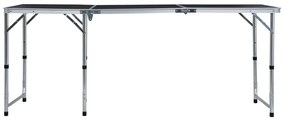 Mesa de campismo dobrável 180x60 cm alumínio cinzento
