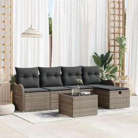 Conjunto de Sofás para Jardim de 6 Peças com Almofadas Cinza Poliéster