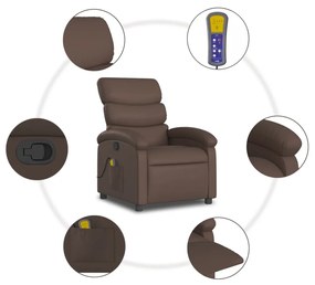 Poltrona de massagens reclinável couro artificial castanho