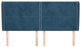 Cabeceira cama c/ abas veludo 163x23x118/128 cm azul-escuro