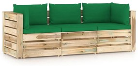 Sofá de jardim 3 lugares c/ almofadões madeira impreg. verde