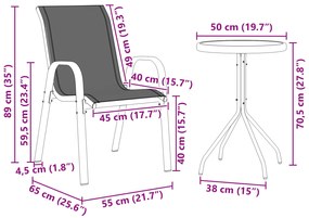 Conjunto Bistro de Jardim de 3 Peças Cinza Textilene e Aço