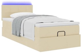 Cama Otomana com colchão &amp; LEDs 90x200 cm tecido creme