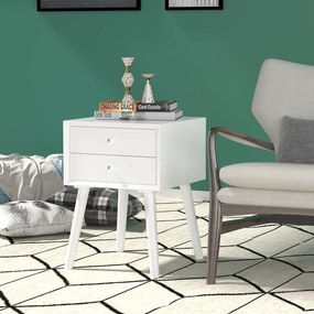 Mesa de cabeceira com 2 gavetas Mesa de cabeceira multiusos em madeira para quarto de dormir Sala de estar 40 x 40 x 59 cm Branco