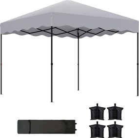 Outsunny Pavilhão pop-up 3 x 3 m, tenda de jardim com altura ajustável, com bolsa de transporte, para jardim, terraço, metal, tecido, Cinza claro | Aosom Portugal