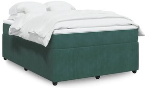 vidaXL Cama com molas/colchão 140x190 cm veludo verde-escuro