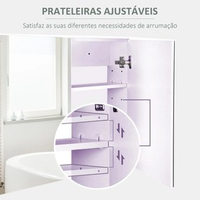 Armário Casa de Banho com Espelho com 2 Portas 3 Prateleiras Internas Estilo Moderno 80x15x60 cm Roxo Claro