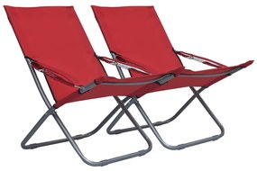 vidaXL Cadeiras de praia dobráveis 2 pcs tecido vermelho