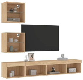 vidaXL 5pcs móveis parede p/ TV c/ LEDs deriv. madeira carvalho sonoma