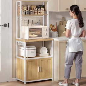 Armário de cozinha com tomadas e ganchos 40 x 60 x 170 cm Dourado Cravalho + Branco