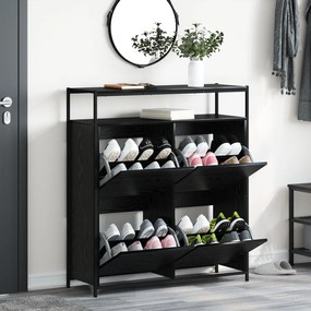 Gabinete de Sapatos com 4 Gavetas Basculantes Carvalho Preto 100x34x11