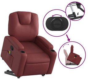 Poltrona massagens reclinável couro artificial vermelho tinto