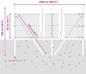 Cerca Hexagonal com 13 Postes Prateada 0,5x25 m Aço Galvanizado