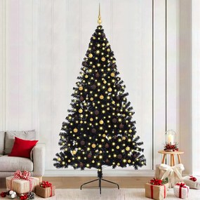 vidaXL Árvore de Natal Artificial Pré-iluminada Preto 240 cm PVC