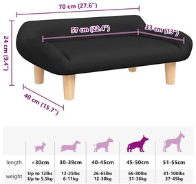 Cama para cães 70x40x24 cm tecido preto