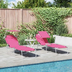 vidaXL Espreguiçadeiras Dobráveis 2 pcs com Toldo Rosa Tecido Oxford 600D
