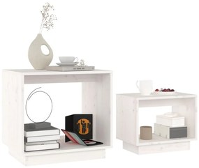 Mesas de centro de encastrar 2 pcs pinho maciço branco