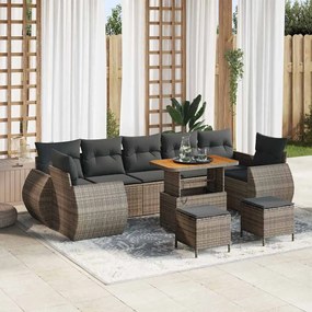 Conjunto de Sofá de Jardim vidaXL de 10 Peças com Almofadas Cinza em Rattan Poliéster e Acácia