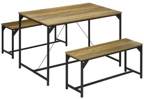 HOMCOM Conjunto Mesa de Jantar e 2 Bancos Estrutura em Aço 4 Pessoas para Cozinha Sala de Jantar Sala Natural e Preto | Aosom Portugal