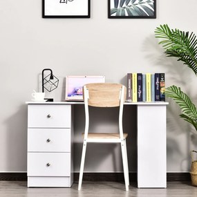 Secretária multimédia com várias opções de arrumação: 3 gavetas e 2 prateleiras, 120 x 49 x 72 cm, branca