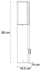 Candeeiro de chão moderno para exterior preto 80cm com tomada IP44 - Charlois Moderno