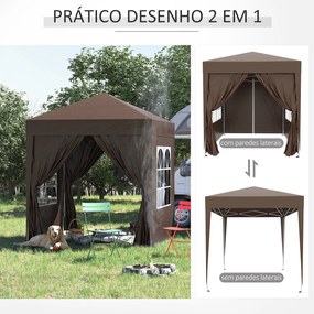 Outsunny Tenda Dobrável 2x2 m Tenda de Jardim com 4 Paredes Laterais T