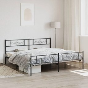 Estrutura de cama com cabeceira e pés 200x200 cm metal preto